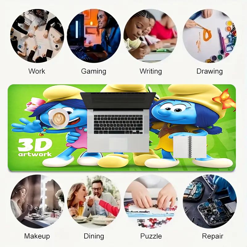 1Pc Smurf Family Adventure Gaming Mouse Pad Keyboard Desk Mat Non-slip Rubber Lock Edge Waterproof Computer Mousepad for Office Home Decor Y1112
