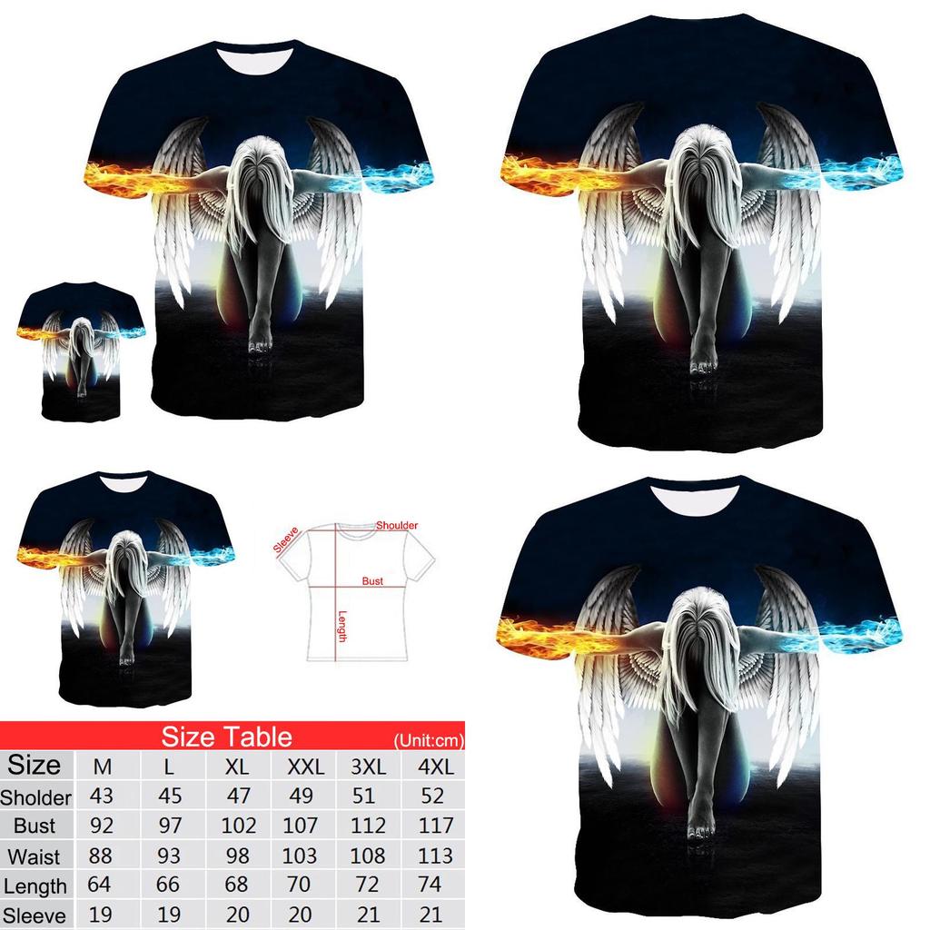 Exquisite Fire Ice Wings Angel Printed 3d T-shirts With Hip Hop Flair For Trendsetters