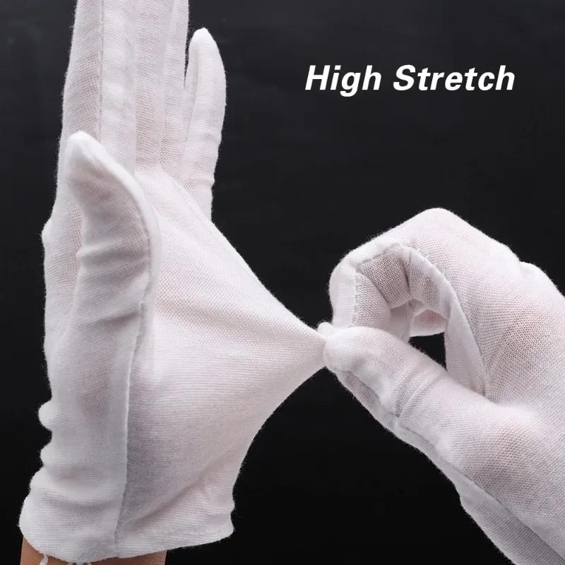 5 Paar weiße Baumwoll-Arbeitshandschuhe für trockene Hände, Handhabung von Folien, SPA-Handschuhe, zeremonielle hochelastische Handschuhe, Haushaltsreinigungswerkzeuge