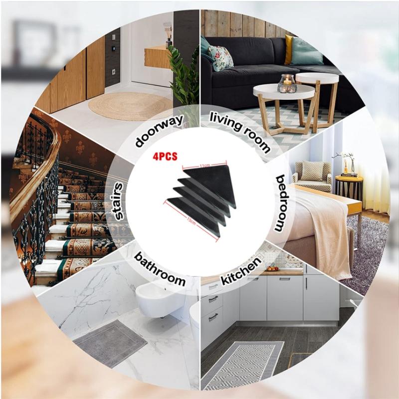 4/8pcs Carpet Non-slip Stickers Self-Adhesive Anti Skid Grip Tape Carpet Floor Mat Fixed Sticker Rug Gripper Right-angle L-shape