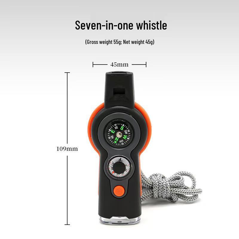 7-in-1 Multifunctional Survival Whistle with LED, Thermometer, and Compass