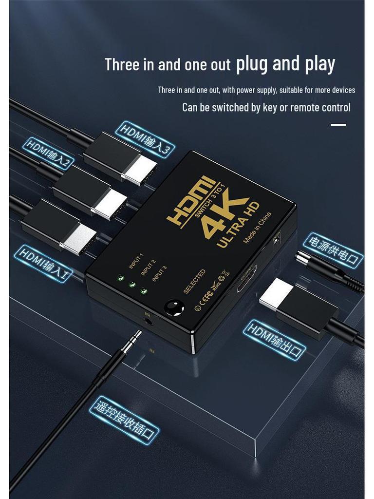 4K HDMI Switch with Remote Control: 5 in 1 Out, 3 in 1 Out, High-Definition Converter