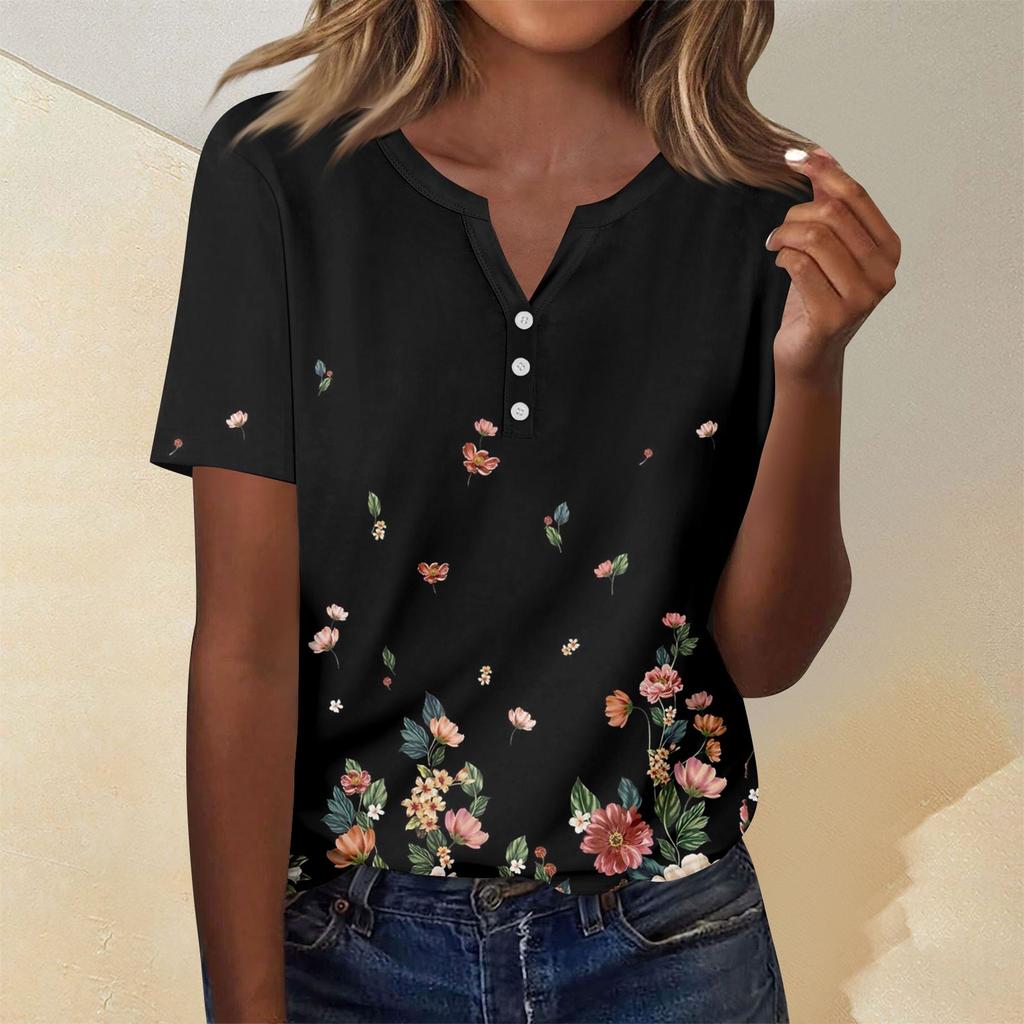 Women's Fashion Casual Short Sleeve Floral Print Top