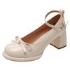 Black bow French small leather shoes women's 2025 new spring skirt JK British thick heel Mary Jane shoes