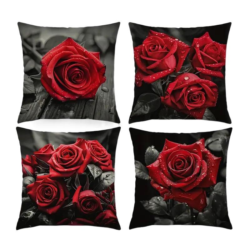 Romantický povlak na polštář s červenou růží na Valentýna – Rozjasněte svůj domov a oslavte svátek