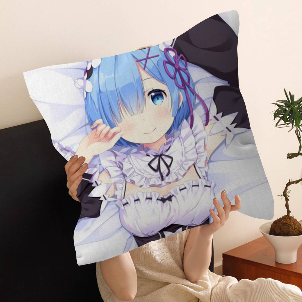Anime Re Zero Cushion Cover Inches Farmhouse Decor Home Throw Pillow Covers for Couch Decorations