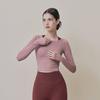 HuiT New Zipper Rib Round Crop Long Sleeve T