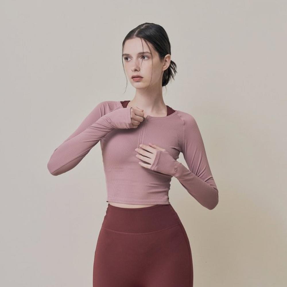 HuiT New Zipper Rib Round Crop Long Sleeve T