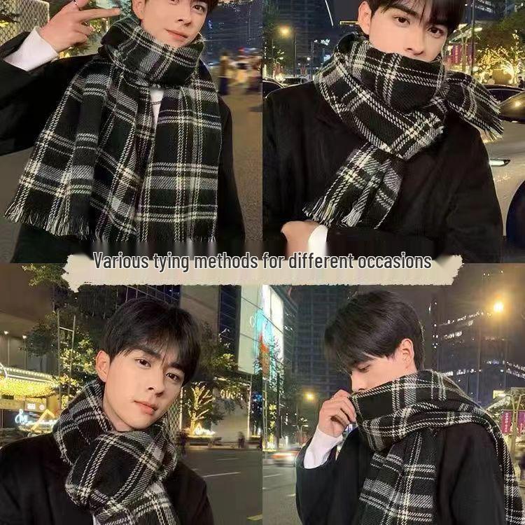 Women's Red Plaid Retro Faux Cashmere Scarf - Versatile & Warm for Autumn/Winter