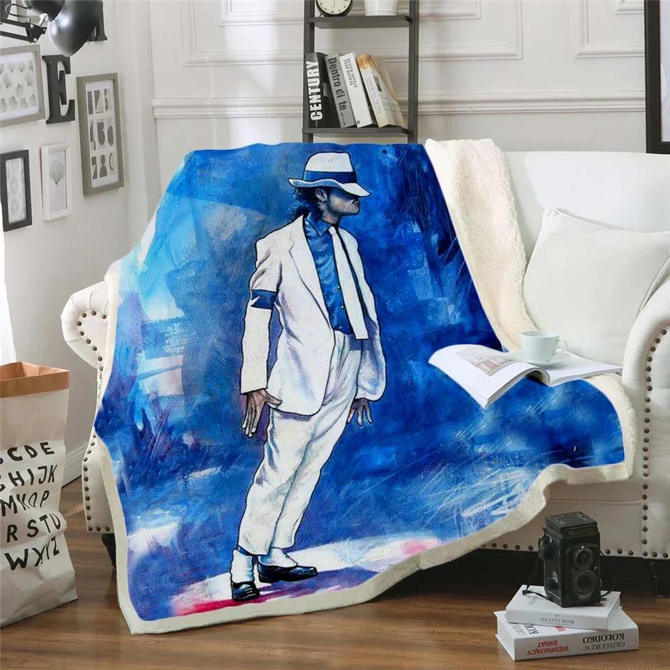 Coperta in Pile Stampata 3D di Michael Jackson per Letti Trapunta Spessa Copriletto alla Moda Coperta Sherpa per Adulti Bambini Adolescenti 100x150cm