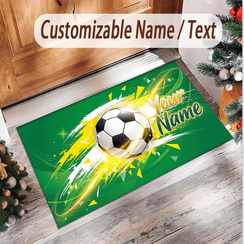 Alfombra de Terciopelo de Cristal Suave con Temática de Fútbol Impresión Personalizada de Nombre y Texto Alfombra de Suelo Antideslizante para Dormitorio Sala de Estar