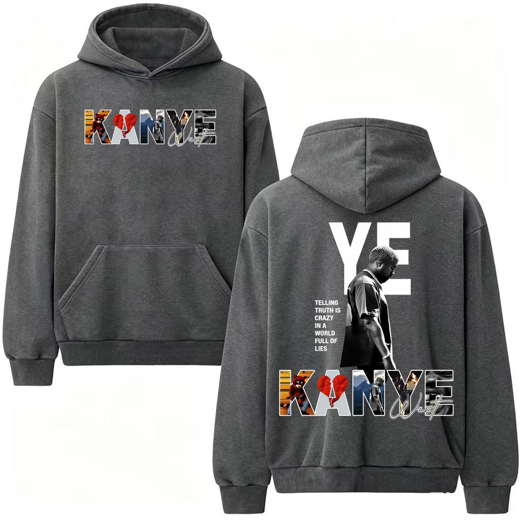Kanye West Rapper Hoodies Telling Truth Is Crazy in A World Full of Lies Pullovers Unisex Harajuku Gothic Fashion Sweatshirts