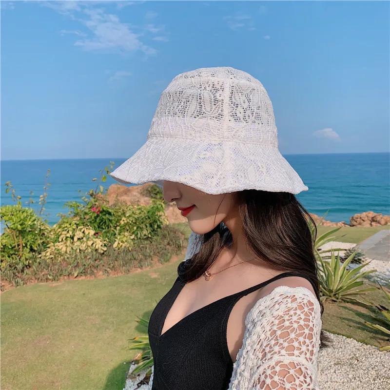 New White Lace Bucket Hat Women Summer Beach Lace Sun Hats Fashion Caps Breathable Fisherman Cap Panama Hats