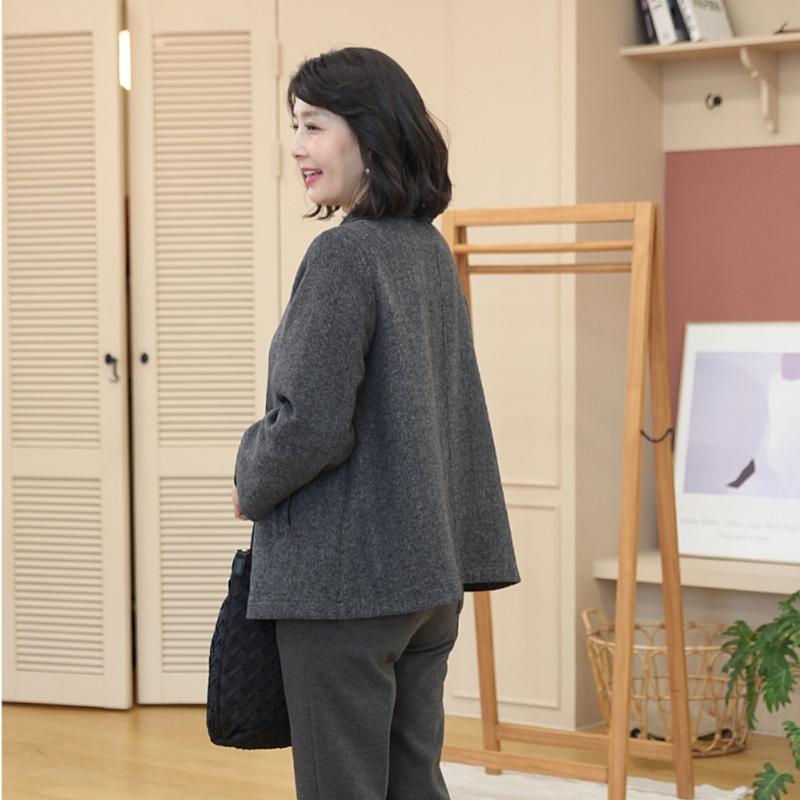 Shiz Madam Herringbone Round Collar Wool Coat J31769