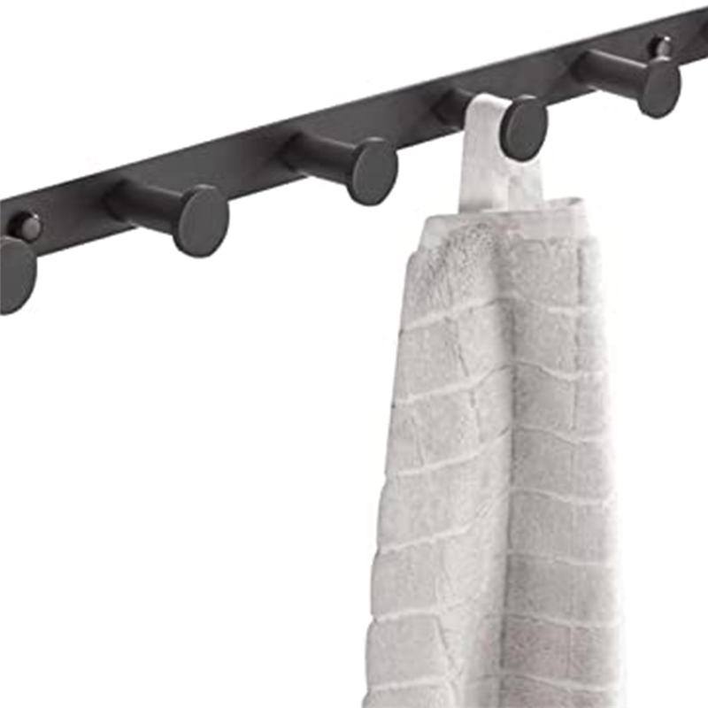 Black Towel Hook, Bathroom Wall Hook Rack with 6 Hooks Bedroom Coat Hook Kitchen Robe Hanger Wall Mount