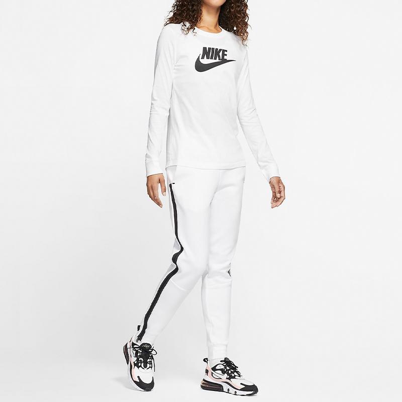 Nike Classic Logo Print Round Neck Long Sleeve T-Shirt Women Tops White BV6172-100