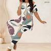 Women Plus Size Printed Round Neck Short Sleeve Longline Top Fitted Pants Two Piece Set