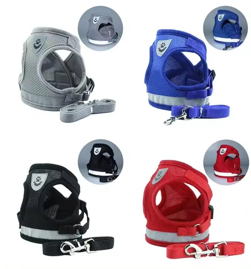 Ham pentru pisici, vestă pentru mers pe jos, lesă pentru câini de cățeluș, zgardă din poliester, ham reglabil pentru câini de talie mică și medie, accesorii pentru animale de companie