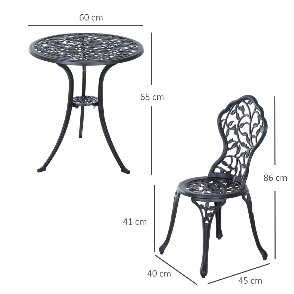 Bistro Set for 2 People, Balcony Furniture Set, Bistro Table with 2 Chairs, Black