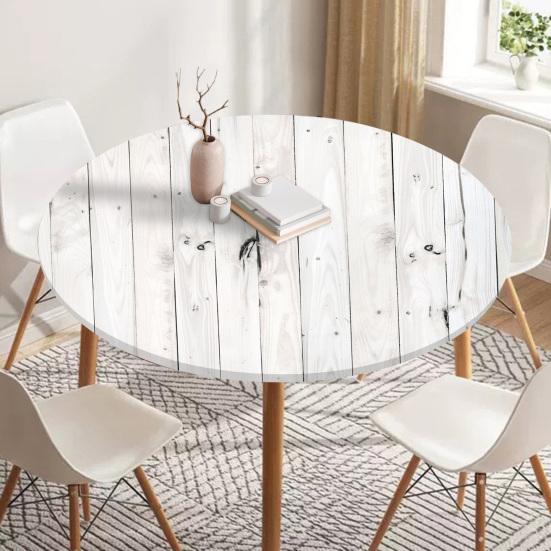 Wood Grain Round Tablecloth Fitted Table Cover with Elastic Edge Rustic Waterproof Table Protector