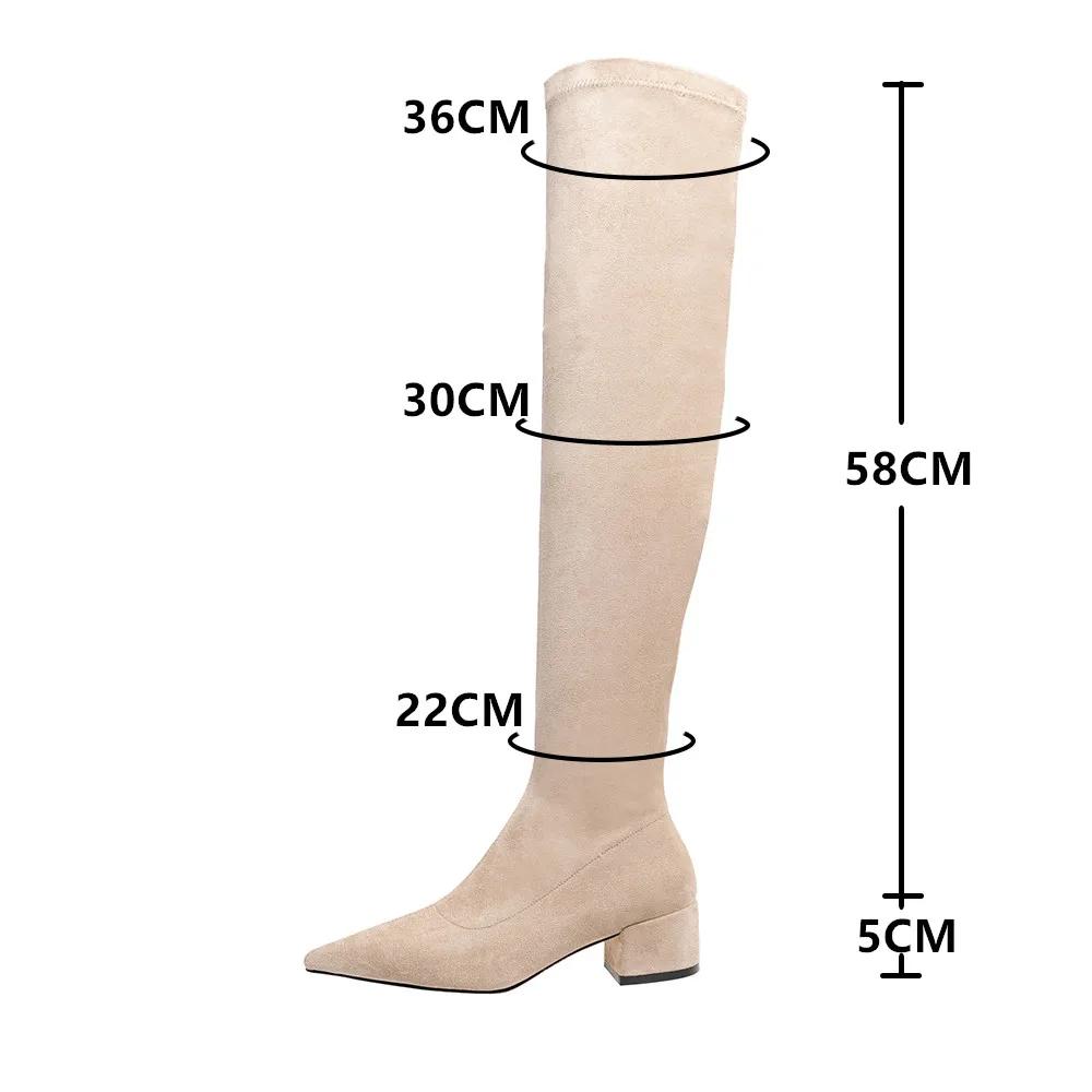 Fashion 2025 Sexy Woman Over The Knee Boots Lady Slim Elastic Long Thigh High Boots Pointed Toe Kid Suede Ladies Zapatos De Mujer 33-43