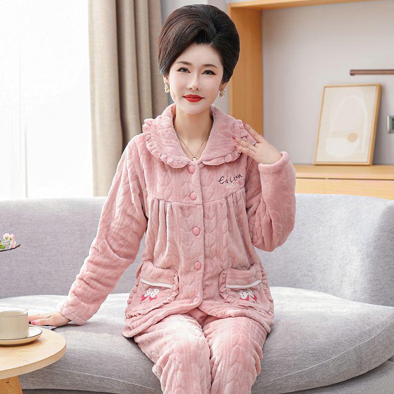 Mamas Schlafanzug: Damen Übergröße Korallenfleece Winterset - Warme Outdoor-Homewear für Mittelalte & Ältere