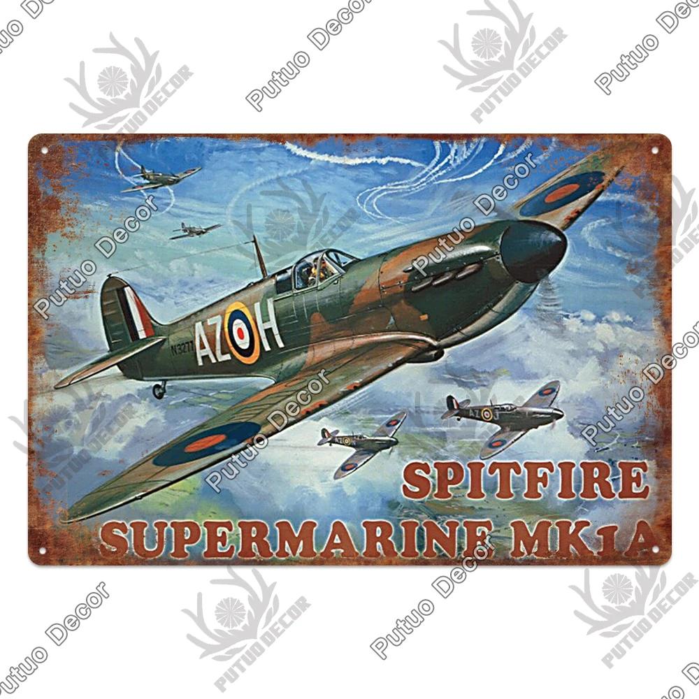 Putuo Decor Fighter Plane Vintage Tin Sign Plaque Metal Plate Retro Posters Wall Art Decoration for Garage Man Cave Pub Bar Club