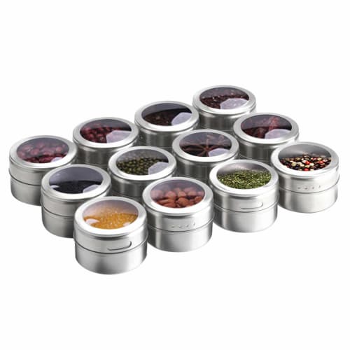 Aiyola Magnetic Spice Tins, 12-Piece Stainless Steel Magnetic Spice Containers, Magnetic Spice Jars, Easy-to-Clean, Rust-Resistant Precious Metal Salt