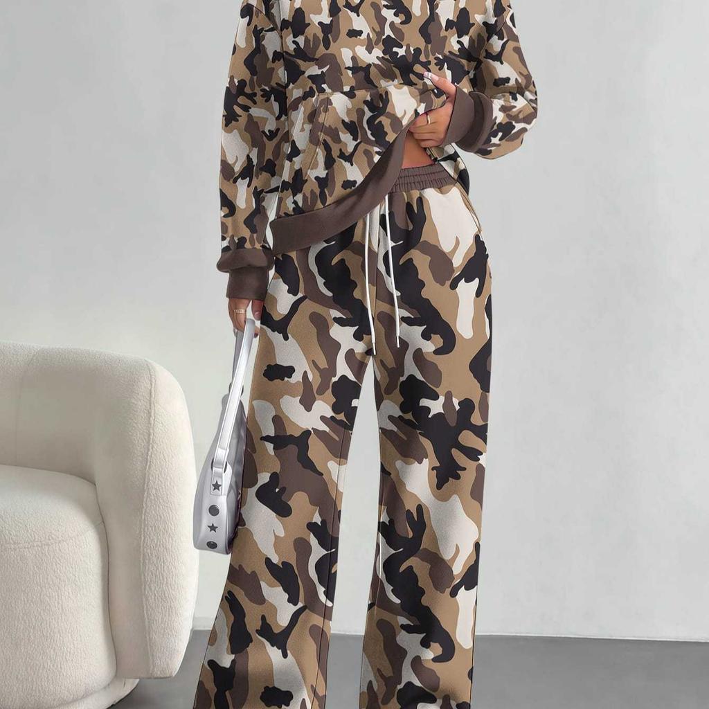 Dark Camouflage European And American Autumn And Winter Casual Long-Sleeved Suit Women'S Hooded Sweater And Trousers Two-Piece Set