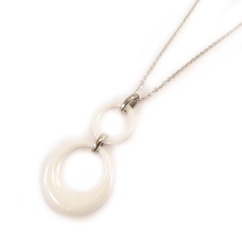 Altesse [L2135] - Collier acier 'Chorégraphie' céramique blanc