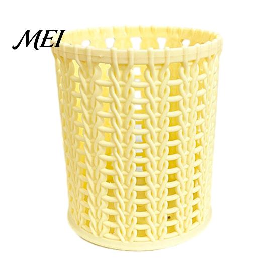 Pen Holder Imitation Rattan Holder, Round Hollow Desk Organizer, Large Capacity Pencil And Gadget Cup for Pens Pencils Makeup Brushes, Nordic