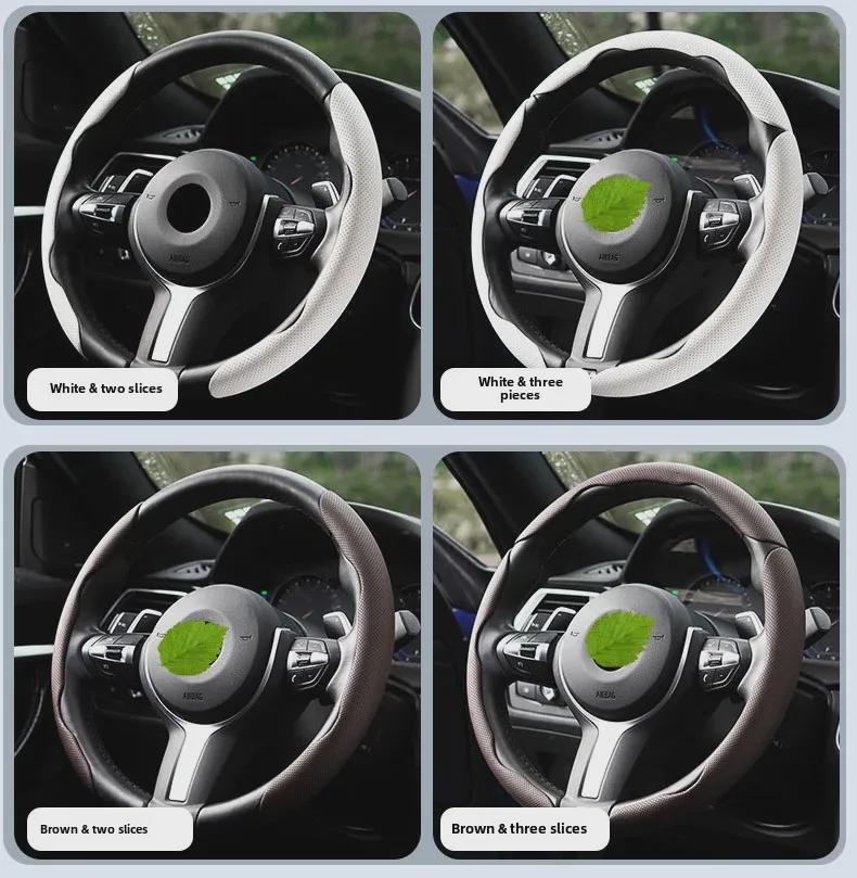 "Ultra-Thin Nappa Perforated Clip-On Steering Wheel Cover: Warm in Winter, Cool in Summer, Non-Slip Design"