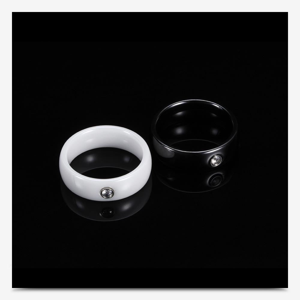 6MM Black & White Ceramic Single Diamond Ring - Trendy Couple's Fashion