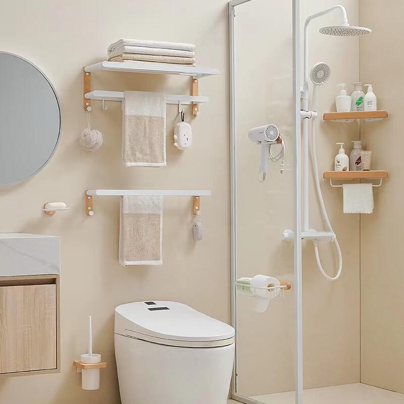Yi Pan Foldable Double Towel Rack, Space Aluminum with Beech Wood White Style