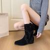 2025 autumn new fashion boots women's shoes low heel medium boots sleeve boots winter suede rivet temperament short boots