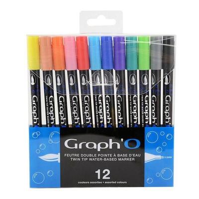 Brush Pens - Graph'It - Graph'O - 12 Felt Pens - Double Tip - Mixed