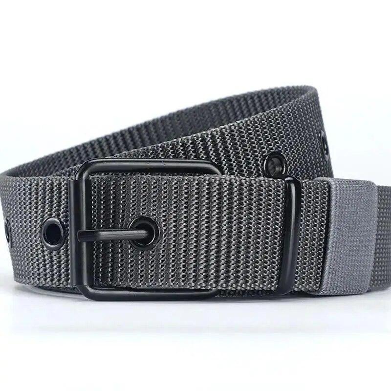 

Мужской ремень из пористого холста с пряжкой из кожи, ремень для спорта на открытом воздухе, женский модный ремень с люверсами и джинсами для мужчин и женщин 120cm серый