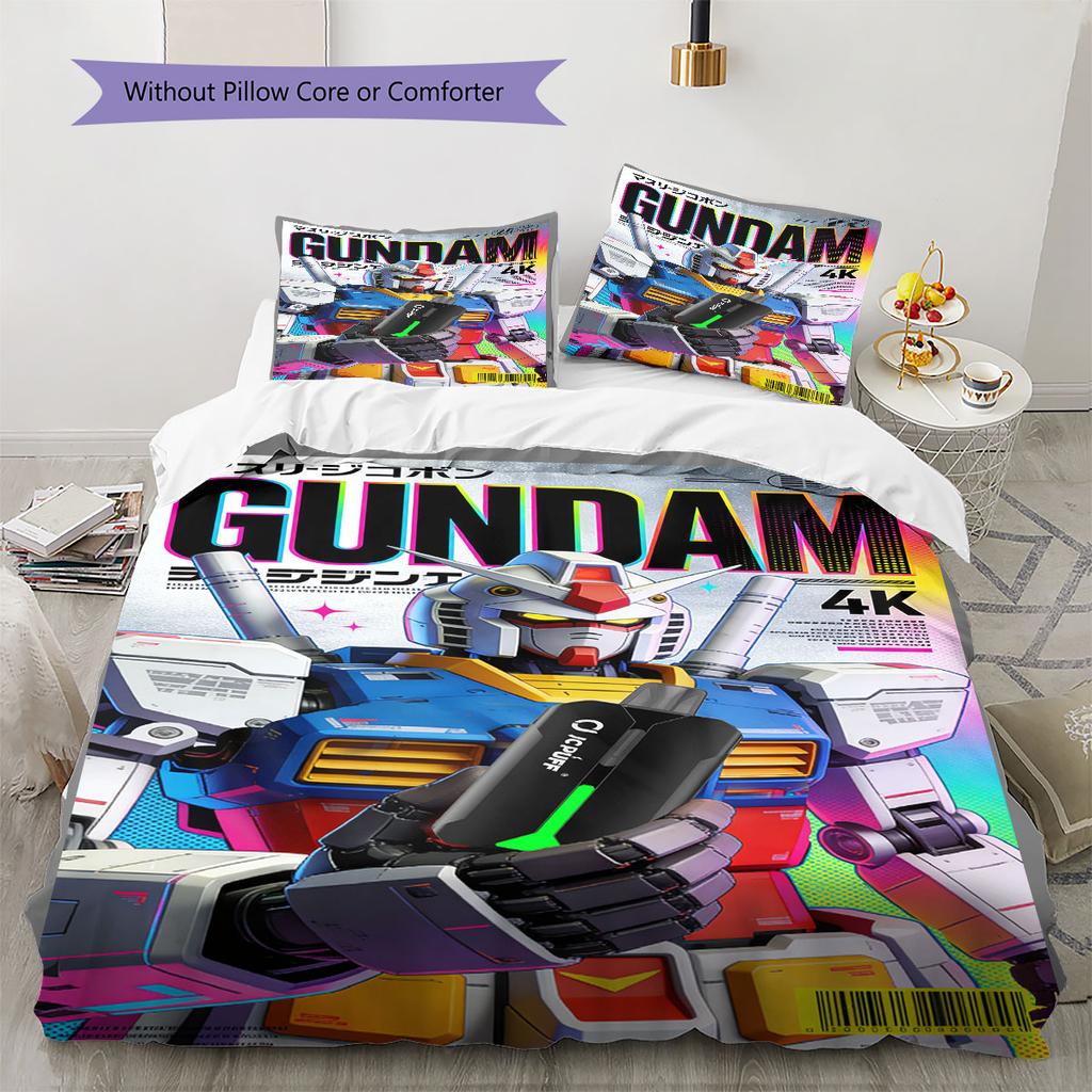 Cool Gundam Pattern Bedding Set 3Pcs Printed Duvet Cover Set Boys Bedroom Bed Set No Sheet No Comforter Core