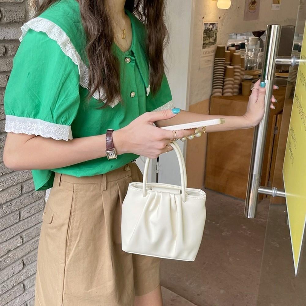 Casual Style Pleated Design Pu Handbags Square Shape Solid Color Crossbody Bag Soft Material Mini Shoulder Bag Daily Commute