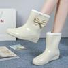 Woman New Flat Sole High Top Bow Rain Boots Thick Sole Non Slip Round Toe Waterproof Fashionable Water Shoes Work Shoes