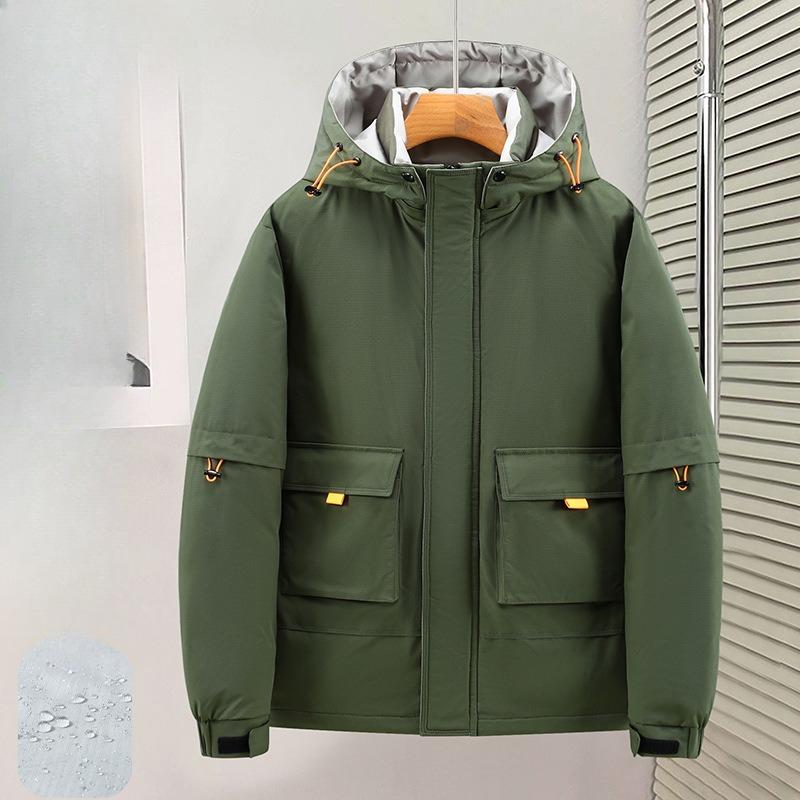 Men's Hooded Rainproof Outdoor Hiking Cold Resistant Winter Jacket Thickened Warm Lightweight Casual Loose Comfortable Cotton Jacket