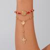 KunJoe 2Pcs/Set Vintage Jesus Cross Pendant Bracelet for Women Adjustable Red Woven Rope Bracelet Female Gift Christmas Jewelry