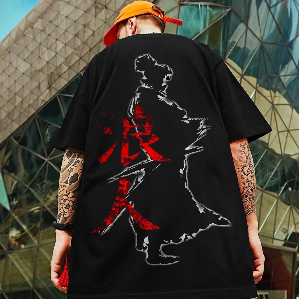 Retro T-Shirts For Men 3d Japanese Samurai Sword Print Street Harajuku Short Sleeved Tees Loose Oversized T-Shirt Male Clothing