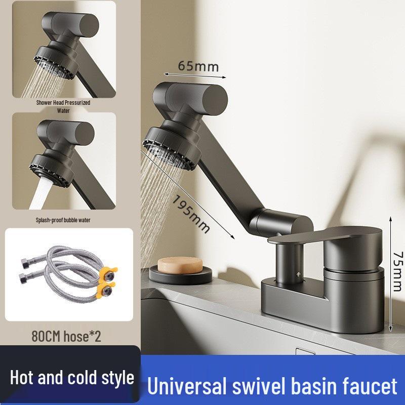 Double-Hole Bathroom Sink Faucet with Hot/Cold Mixer Valve for Washbasin - Traditional Three-Hole Design