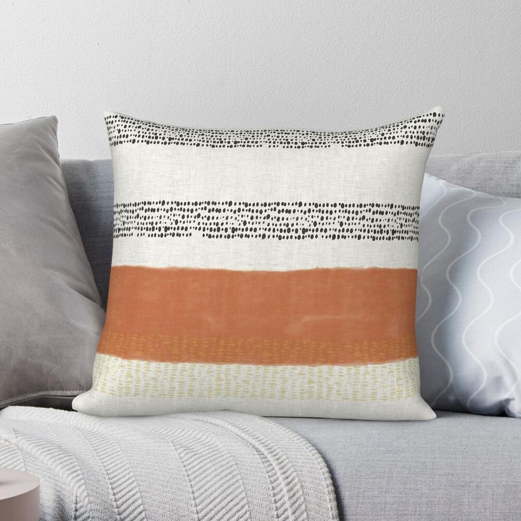Terracotta Stripe Light Gray Square Pillowcase Polyester Linen Velvet Printed Zip Decorative Pillow Case Home Cushion Cover