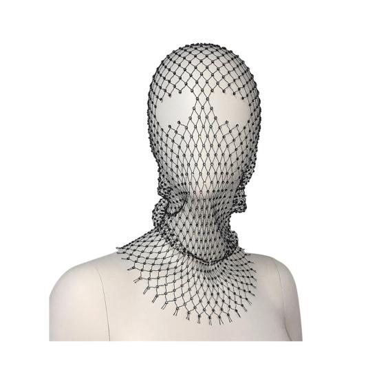 Fishnet Hat Rhinestones Design Hollow Hooded Hat Solid Color Breathable Elastic Fishnet Night Club Hat