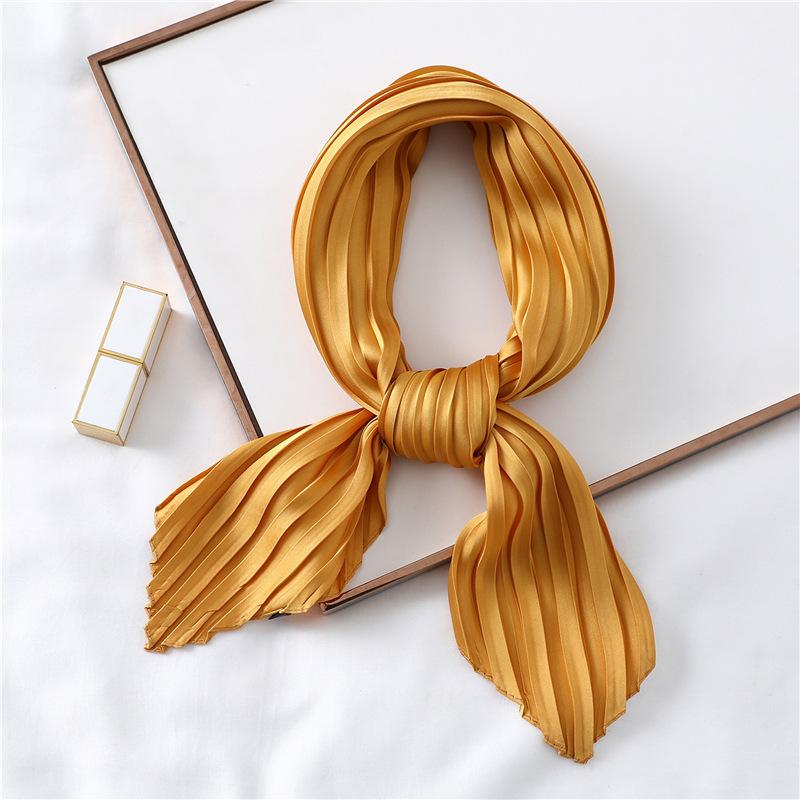 Simple Solid Color Versatile Small Scarf, Pleated Square Scarf, Women'S Season Decoration, Collar Scarf, Pressed Satin Imitation Silk
