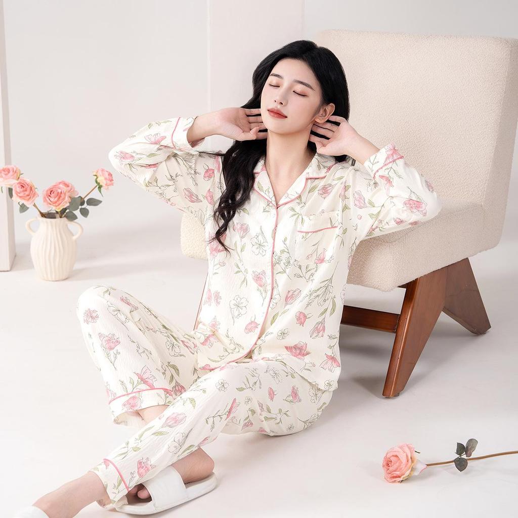 Women's 2025 Spring & Autumn Cotton Pajama Set: Long Sleeve Cloud Cotton Homewear