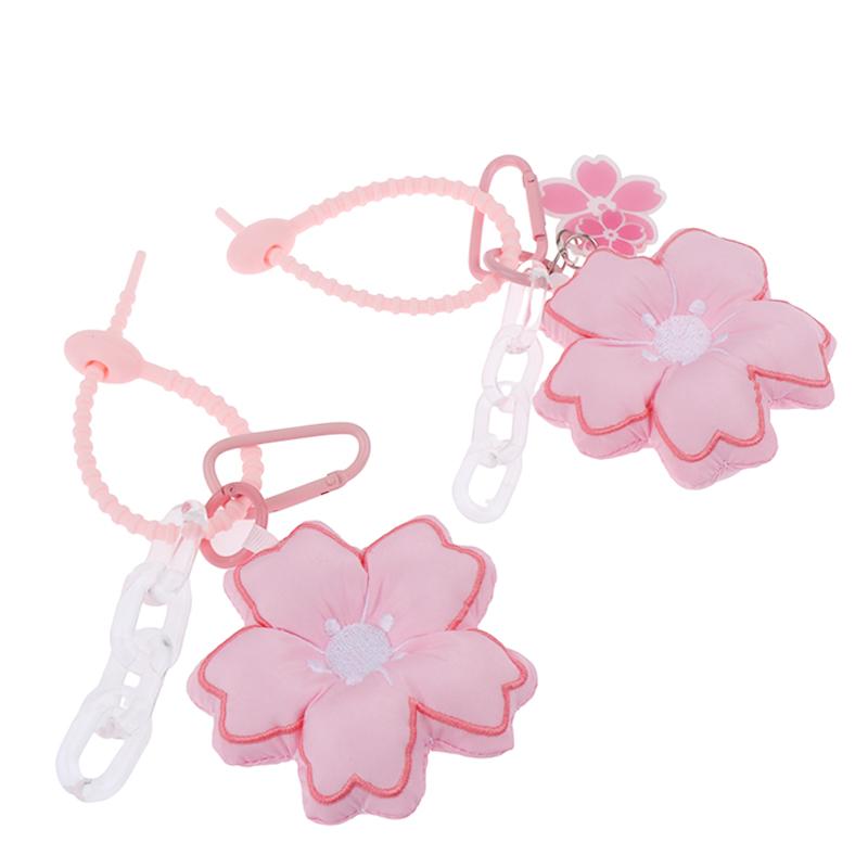 Pink Cherry Blossom Key Chain Fabric Sakura Pendant Cute Flower Key Ring Backpack Charms Car Decoration Bag Accessories