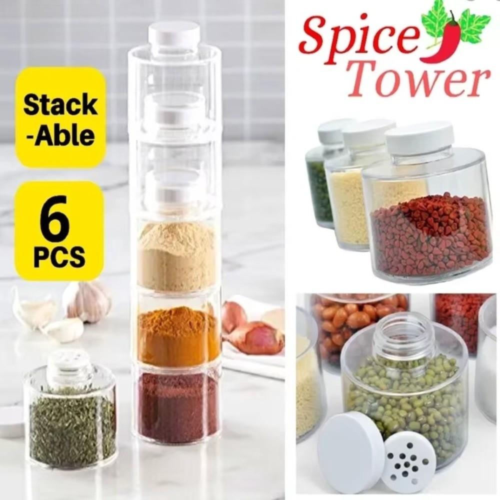 Space Saving Spice Jars Tower Transparent Condiment Bottles Stackable Spice Rack for Salt Spices